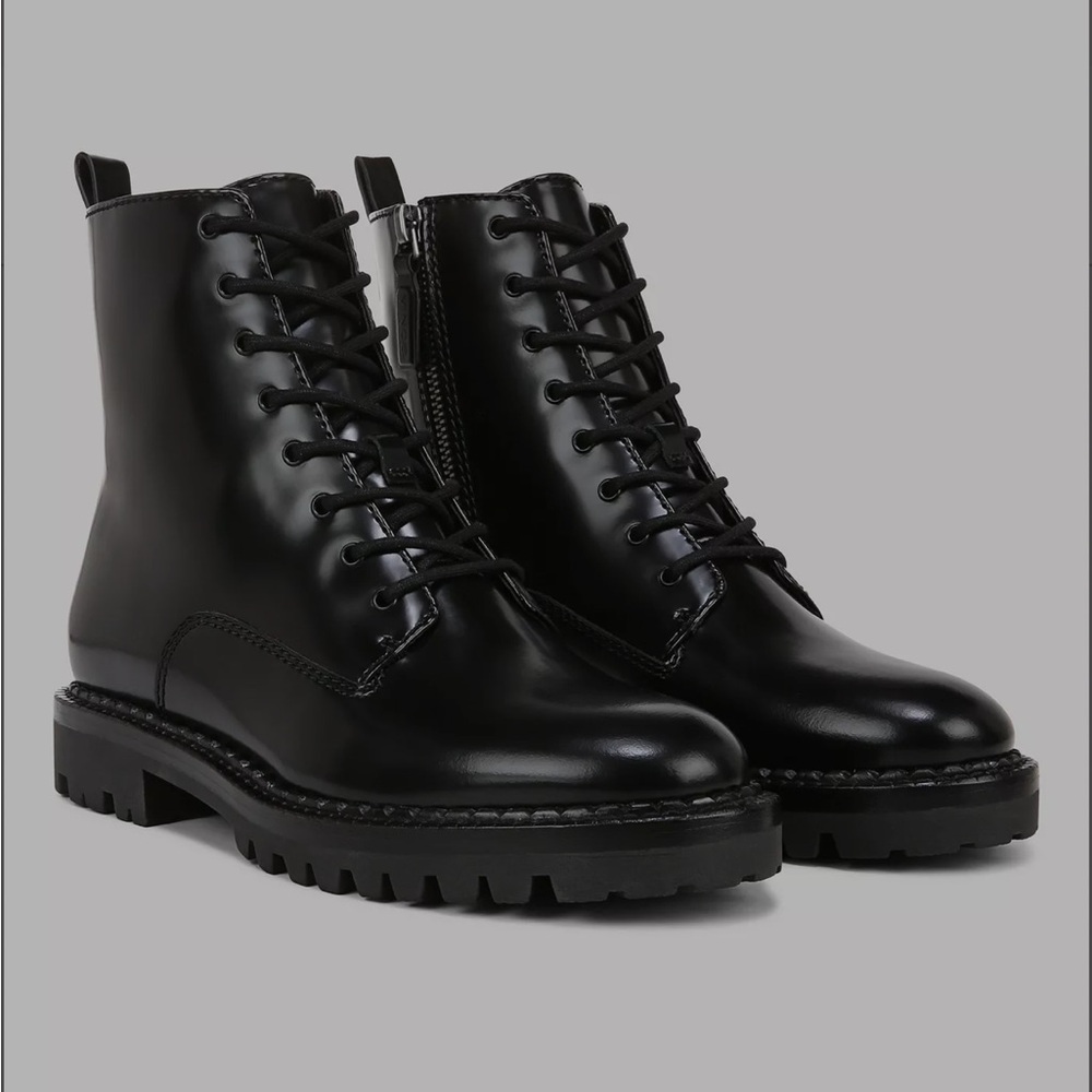VINCE. Combat Boots Leather Cabria Lug Sole Goth Lace Up Zipper Boho Chunky Punk